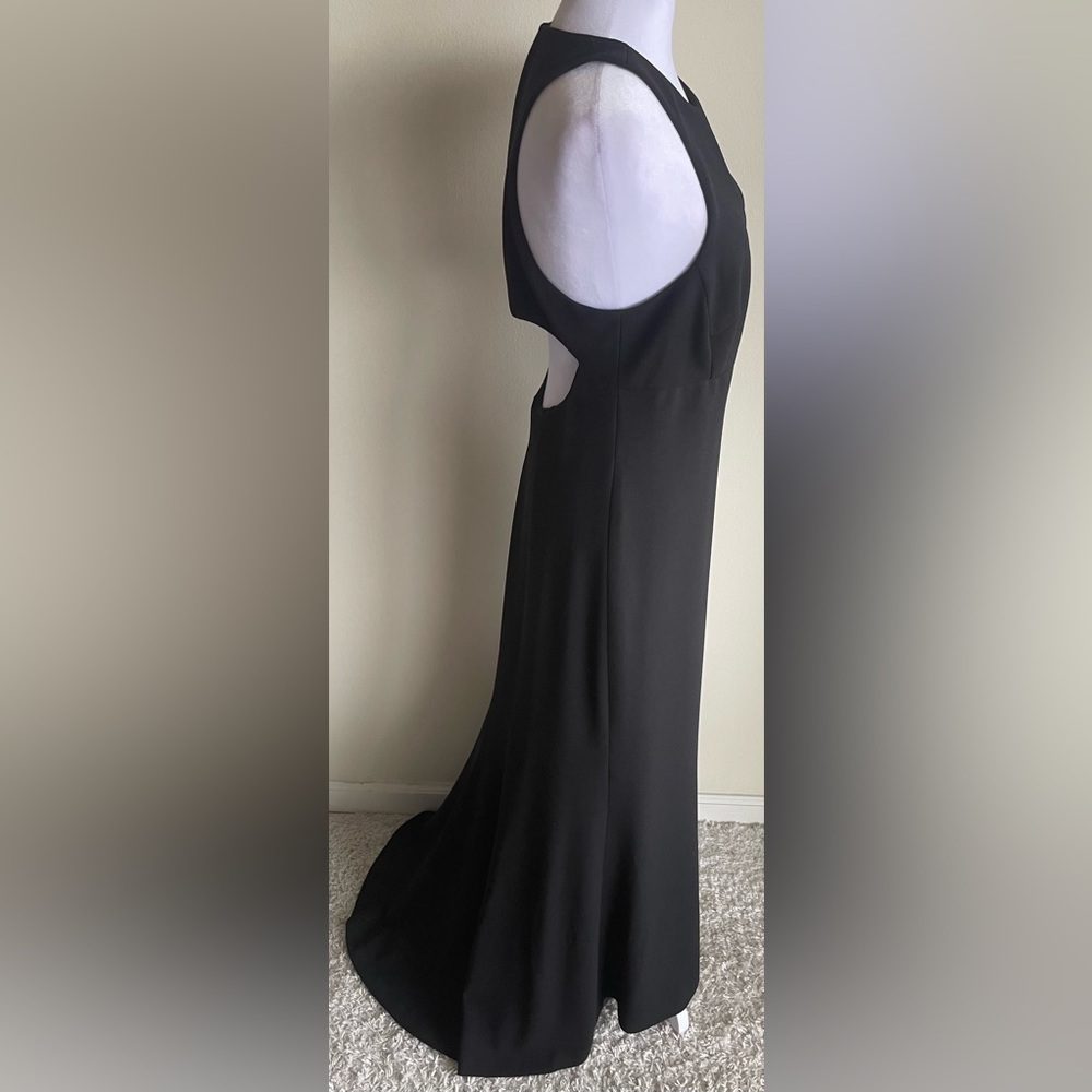VERA WANG DRESS FRONT SLIT, OPEN BACK, SLEEVELESS GOWN, BLACK, SZ 10 - Picture 3 of 12